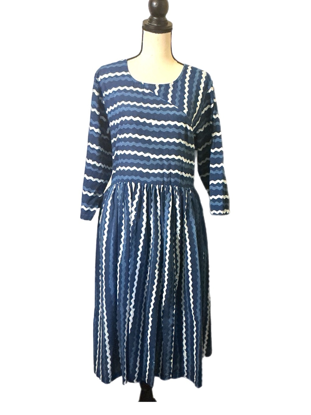 Indophilia Blue White Cotton Midi Dress Size 47 Approx 2X 18W